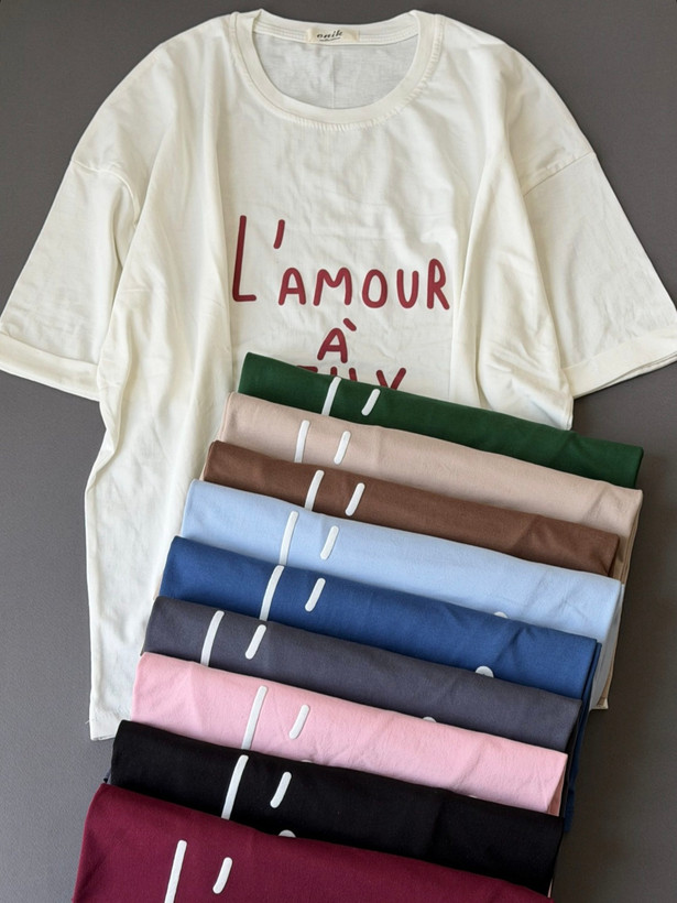 تیشرت اورسایز باکسی طرح **L’Amour** نخ پنبه زنانه