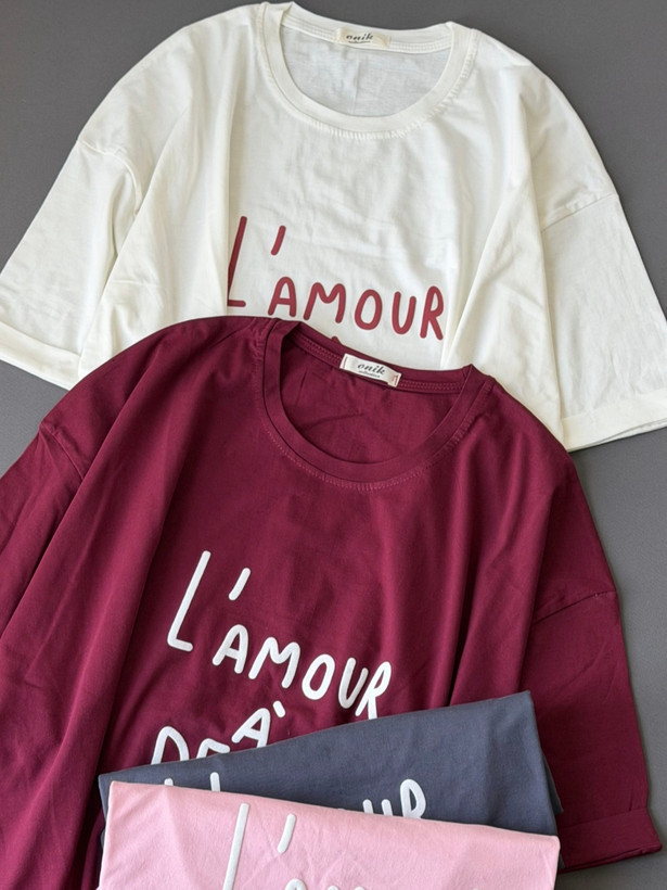 تیشرت اورسایز باکسی طرح **L’Amour** نخ پنبه زنانه