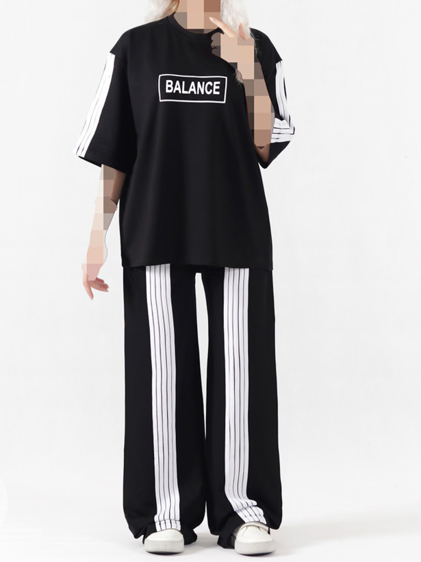 ست تیشرت لانگ و شلوار بگ زنانه BALANCE پنج نوار | جنس گلکسی اعلا