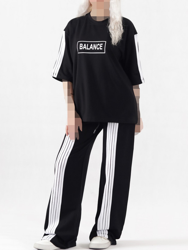 ست تیشرت لانگ و شلوار بگ زنانه BALANCE پنج نوار | جنس گلکسی اعلا