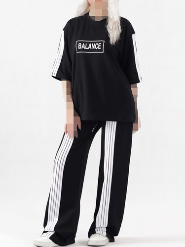 ست تیشرت لانگ و شلوار بگ زنانه BALANCE پنج نوار | جنس گلکسی اعلا