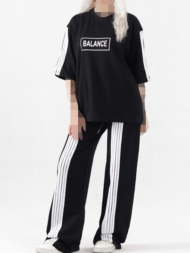 ست تیشرت لانگ و شلوار بگ زنانه BALANCE پنج نوار | جنس گلکسی اعلا