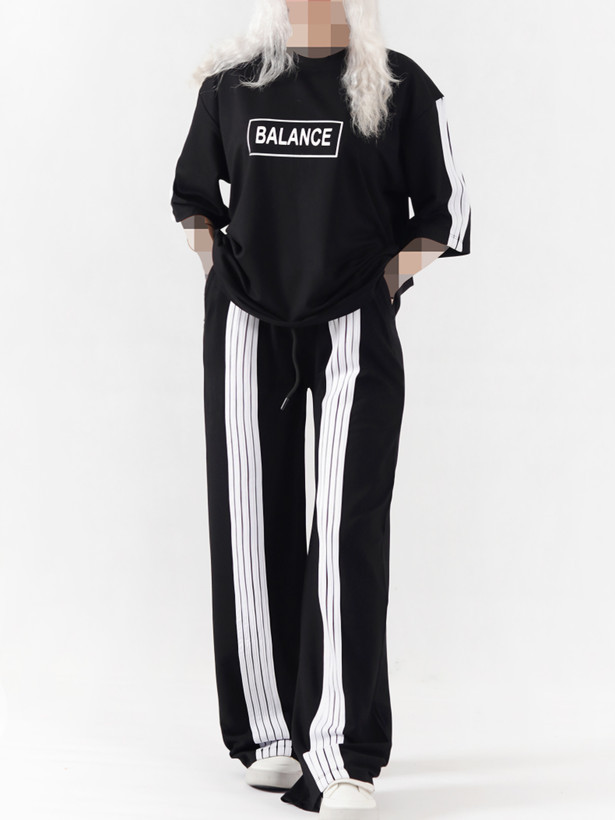 ست تیشرت لانگ و شلوار بگ زنانه BALANCE پنج نوار | جنس گلکسی اعلا